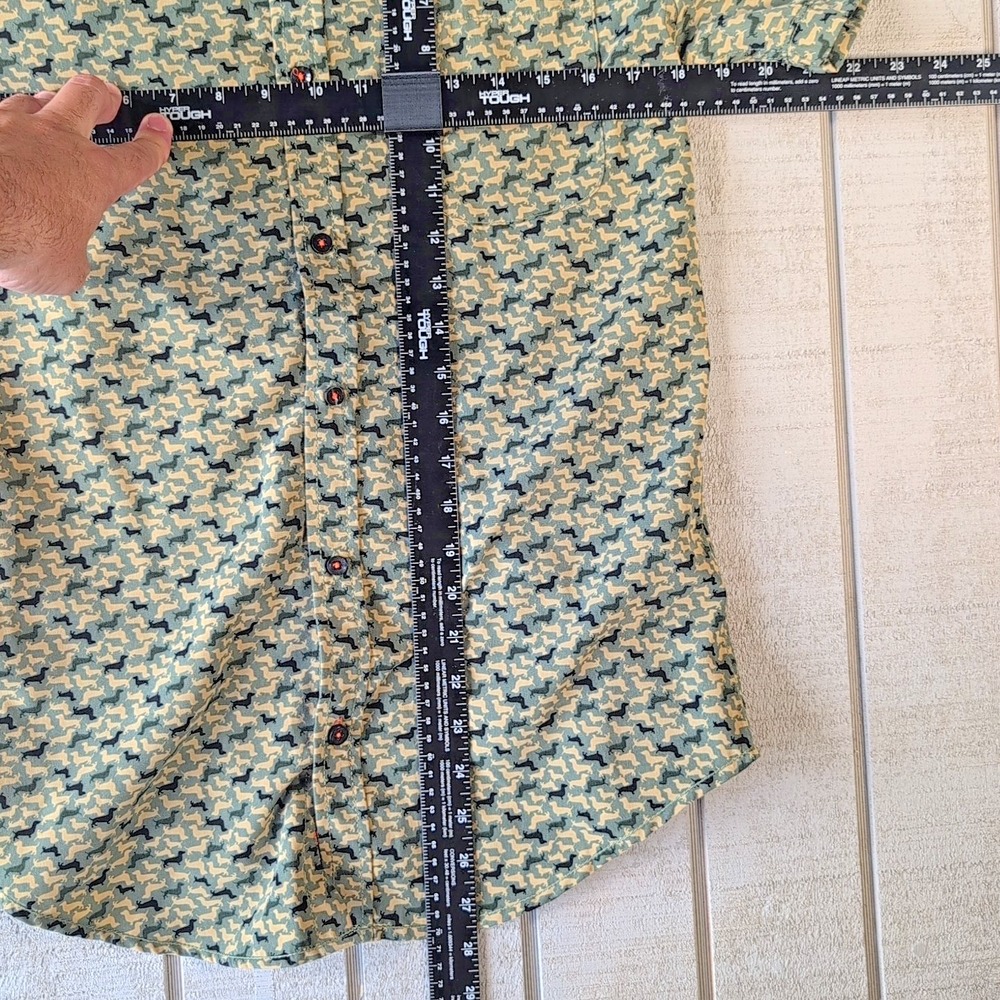 Geometrix NY Dachshund Dress Shirt Men's S Olive Camo Button Down - Short Sleeve - Picture 6 of 7